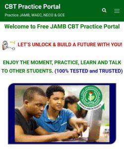 Free JAMB CBT Practice Website interface 